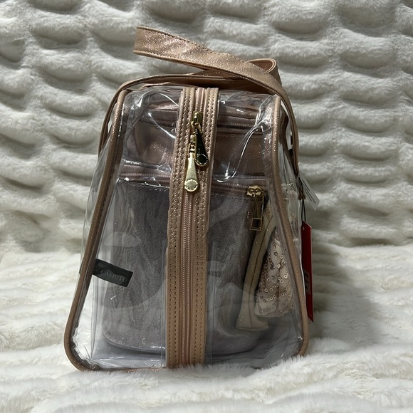 🎉 New Vince Camuto Rose Gold 5 Piece Glittery Makeup Cosmetic Bag Gift Set - Picture 3 of 6